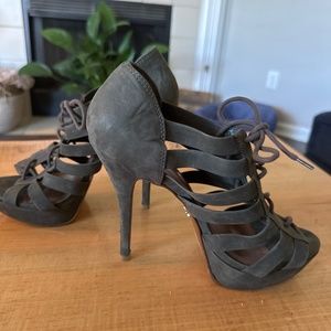 Schutz green suede lace up heels